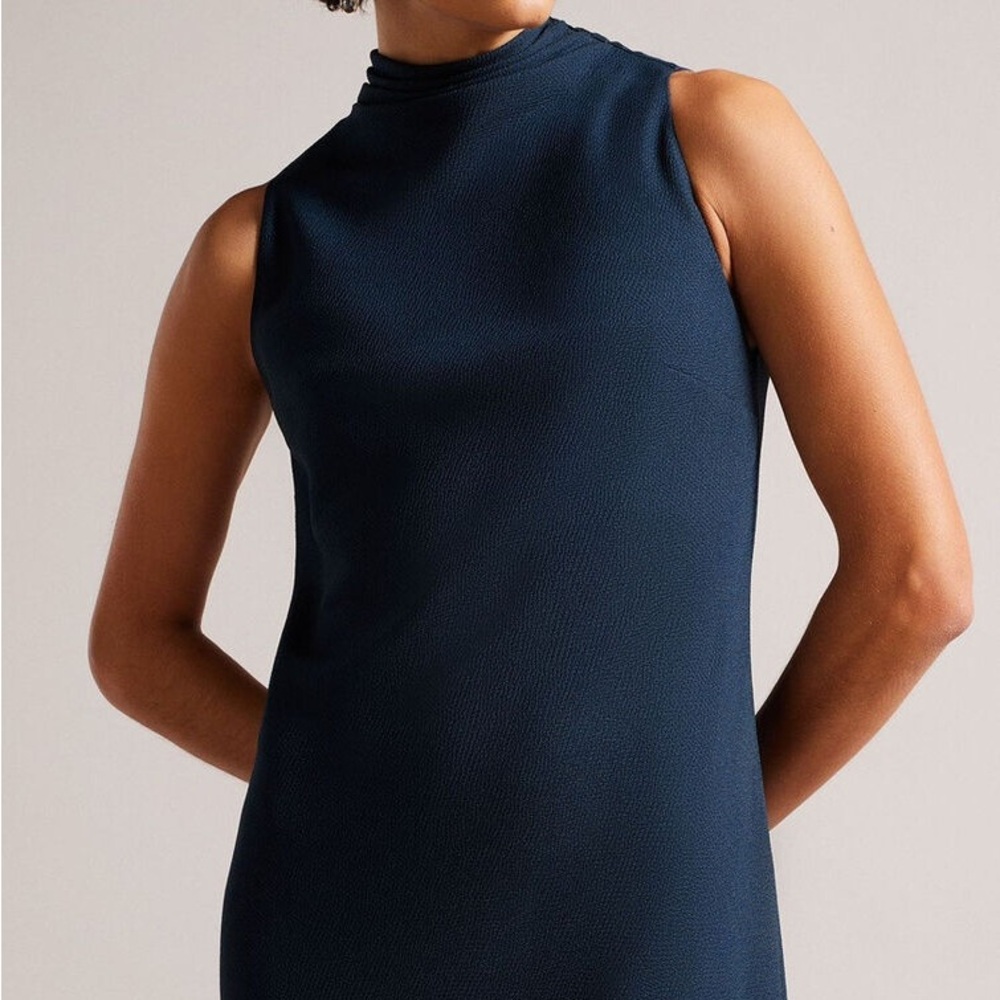 Ted Baker Blue Midi Dress Slip Mock Neck Sleeveless Eleanor Wedding Guest Size 2 View 6
